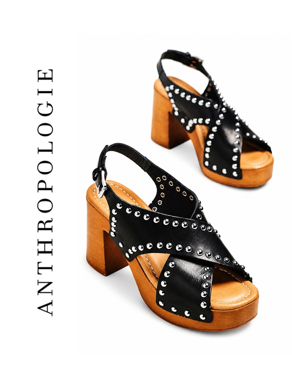 Anthropologie Studded Cross-Strap Platform Heels